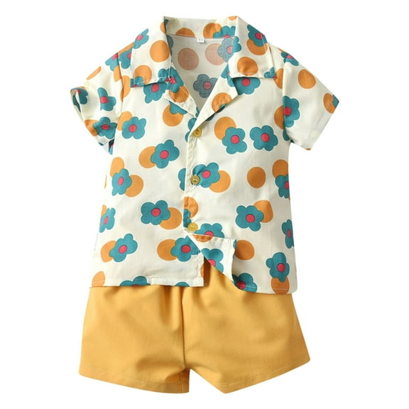 Toddler Boys Short Sleeve Flower Prints Shirt Tops Shorts 2pcs Child Kids Gentleman Set Summer Outfits for Boys