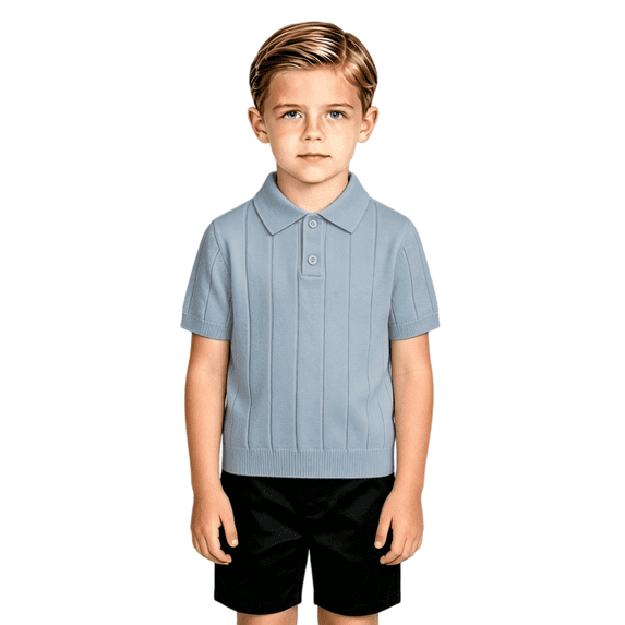 Toddler Boys Short Sleeve Knit Polo Shirt Ribbed Sweater Top Collared Pullover Button Placket Casual Regular Fit School Uniform