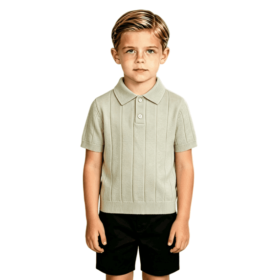 Toddler Boys Short Sleeve Knit Polo Shirt Ribbed Sweater Top Collared Pullover Button Placket Casual Regular Fit School Uniform