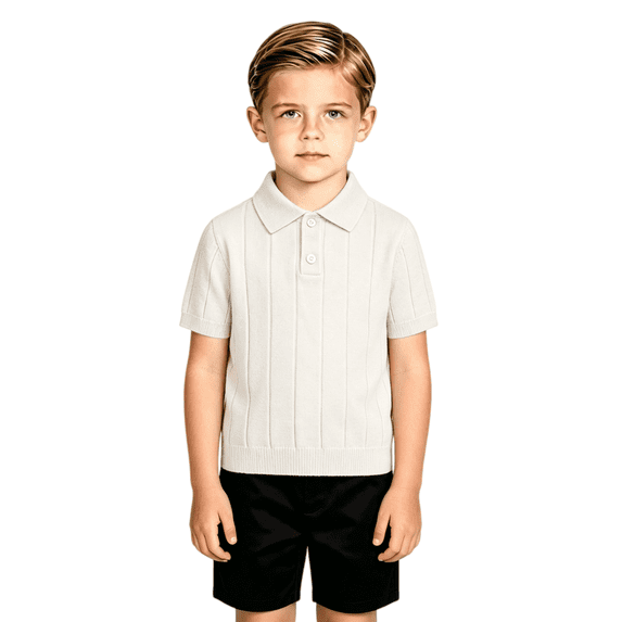 Toddler Boys Short Sleeve Knit Polo Shirt Ribbed Sweater Top Collared Pullover Button Placket Casual Regular Fit School Uniform