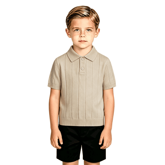 Toddler Boys Short Sleeve Knit Polo Shirt Ribbed Sweater Top Collared Pullover Button Placket Casual Regular Fit School Uniform