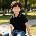 thumbnail image 1 of Toddler Boys Short Sleeve Polo Shirts Kids Casual School Uniform Black Button Collared Tee Performance Active T Shirt 5-6 Years, 1 of 6