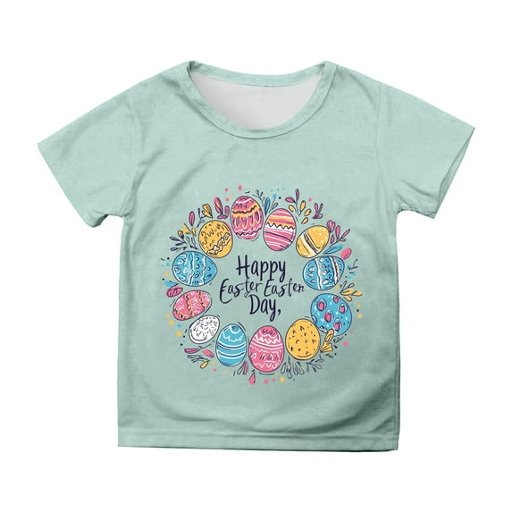 Toddler Boys Short Sleeve Shirts Easter Shirt Cute Bunny Printed Summer Crewneck Tops Basic Tees Trendy Clothes For Girls 3-4T