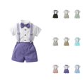 thumbnail image 1 of Toddler Boys Short Sleeve Solid T-Shirt with Suspenders & Shorts, Formal Gentleman Outfit with Bowtie, Kids Wedding Suit Top, 1 of 4