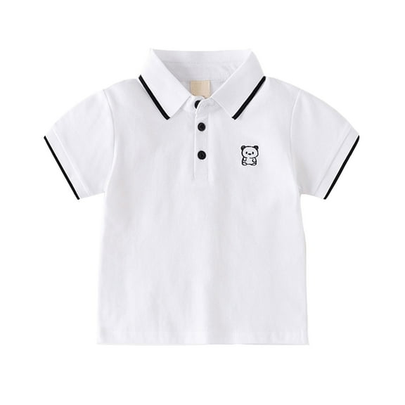 Toddler Boys Short Sleeve T-shirt polo shirt Half Sleeve Embroidered Top White,12-18M