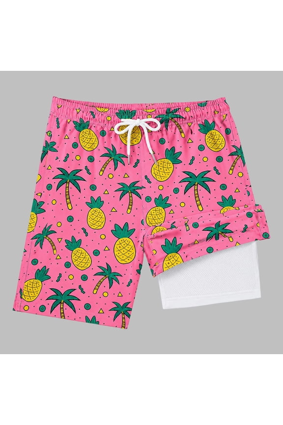Toddler Boys Shorts Pineapple Print Kids Pineapple Print Beach Shorts Drawstring Elastic Waist Pink 2-3Y