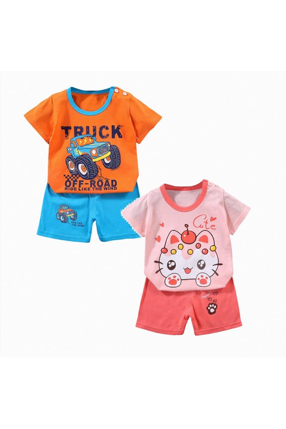 Toddler Boys Shorts and Shirts Cute Summer Short Sleeve Crew Neck T-Shirt Shorts Set Suitable for Boys Aged 6 Months To 6 Years Lightweight Soft Printed Boys' Clothing Set
