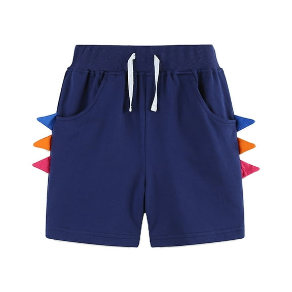 Toddler Boys Shorts Solid Color Dinosaur Design Short Pants Elastic Waisted Drawstring Pocket Shorts Soft and Comfortable Cotton Shorts Dark Blue 1-2 Years
