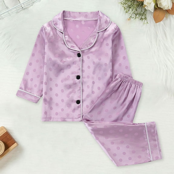 Toddler Boys Silk Pajamas Set Dot Summer Loungewear Button Down Long Sleeve Top with Pants Toddler Girl Sleepwear Tween Pajamas 2-3T