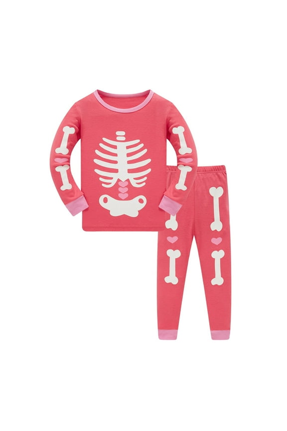 Toddler Boys Skeleton Glow In The Dark Pajama Set Two Piece Sleepwear Jammies For Kids