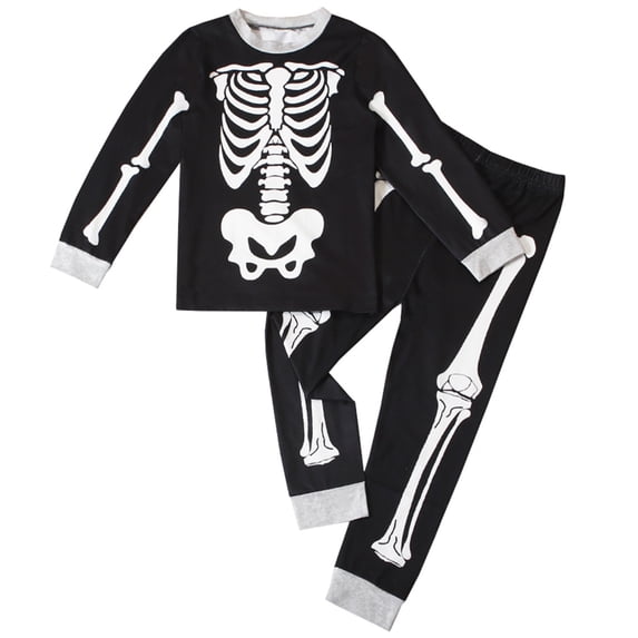 Toddler Boys Skeleton Pattern Kids 2 Piece Pj'S Long Sleeve Set Outfits Clothes