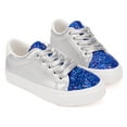 thumbnail image 1 of Toddler Boys Sneakers Girls Shoes Kids Low Top Lace Up Non-Slip Sparkle Glitter Sliver Lightweight Rubber Sole Breathable Fashion Casual Blue Size 13, 1 of 5