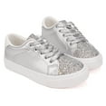 thumbnail image 1 of Toddler Boys Sneakers Girls Shoes Kids Low Top Lace Up Non-Slip Sparkle Glitter Sliver Lightweight Rubber Sole Breathable Fashion Casual Size 2, 1 of 5