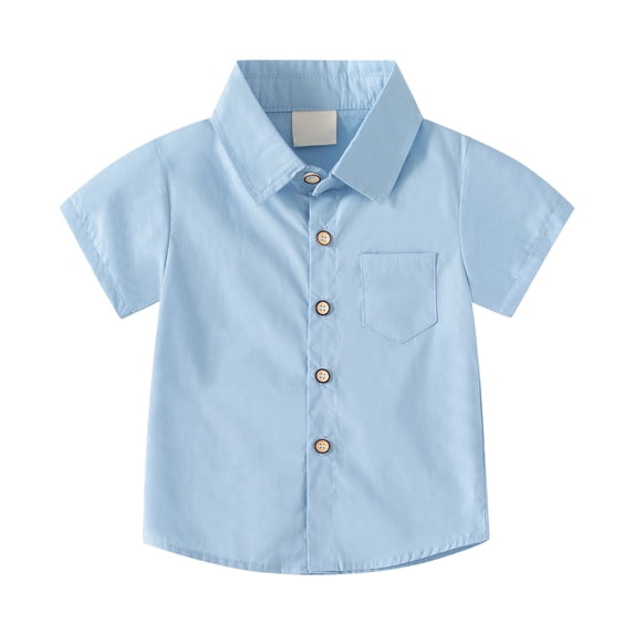 Toddler Boys Solid Color Short Sleeve Button Down Shirt with Pockets for 2-8 Years Old Kids Boys Dress Tops