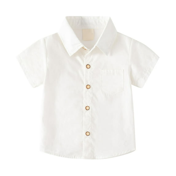 Toddler Boys Solid Color Short Sleeve Button Down Shirt with Pockets for 2 To 8 Years Old Kids Boys Dress Tops