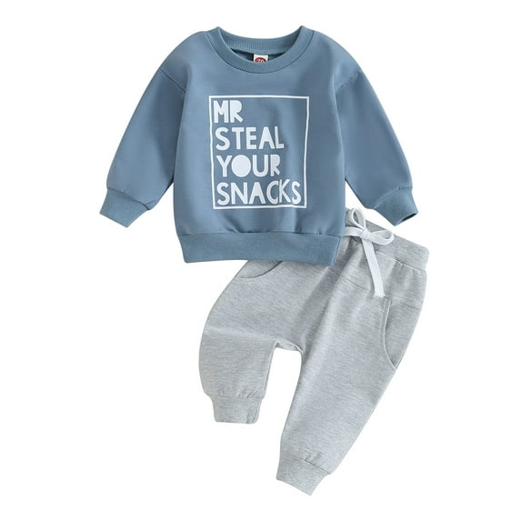 Toddler Boys Spring Fall Outfits Mr. Steal Your Snacks 6M 12M 18M 2T 3T Sweatshirt Tops and Drawstring Pants Clothes Set