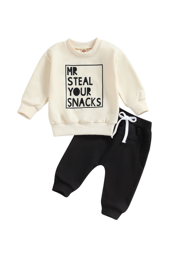 Toddler Boys Spring Fall Outfits Mr. Steal Your Snacks 6M 12M 18M 2T 3T Sweatshirt Tops and Drawstring Pants Clothes Set