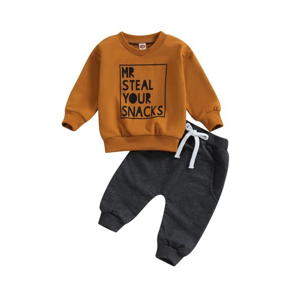Toddler Boys Spring Fall Outfits Mr. Steal Your Snacks 6M 12M 18M 2T 3T Sweatshirt Tops and Drawstring Pants Clothes Set