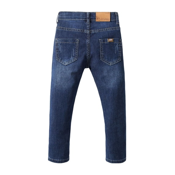 Toddler Boys Straight Leg Jeans, Stretchy Skinny Basic Casual Solid Full Length Denim Pants with Pockets Dark Blue 6M