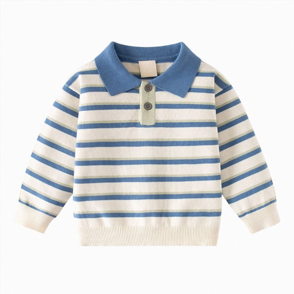 Toddler Boys Striped Polo Collar Knit Sweater,Button-Up Long Sleeve Pullover,Casual School Top 12-18 Months