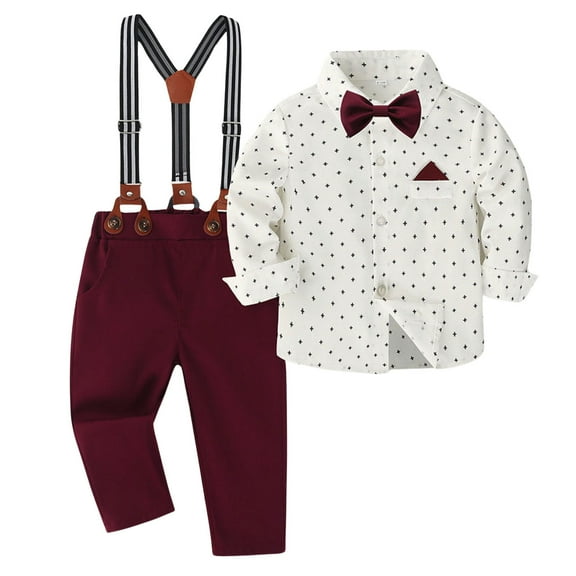 Toddler Boys Suits Wedding Outfit Dress Shirt With Bowtie/Suspender Pants formal Occasion for Kids Size 3-4T