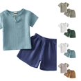 thumbnail image 1 of Toddler Boys Summer 2-Piece Outfit Children's Cute Button Short Sleeve T Shirt and Shorts Thin Sets Size 18-24 Months ,Blue, 1 of 9