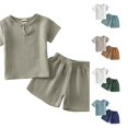 thumbnail image 1 of Toddler Boys Summer 2-Piece Outfit Children's Cute Button Short Sleeve T Shirt and Shorts Thin Sets Size 18-24 Months ,Gray, 1 of 4