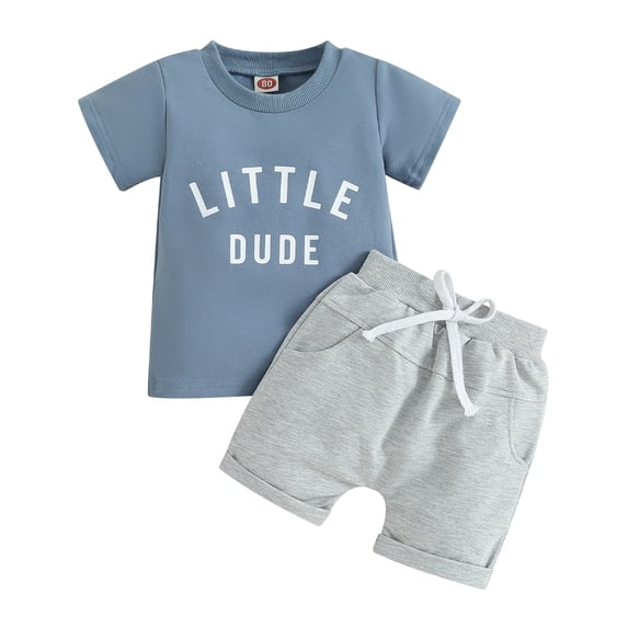 Toddler Boys Summer 2PCS Outfit Sets Short Sleeve O Neck Letter Print T-shirt + Drawstring Shorts