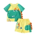 thumbnail image 1 of Toddler Boys Summer 2PCS Swimwear Sets Short Sleeve O Neck Tops + Dinosaur Print Shorts, 1 of 10