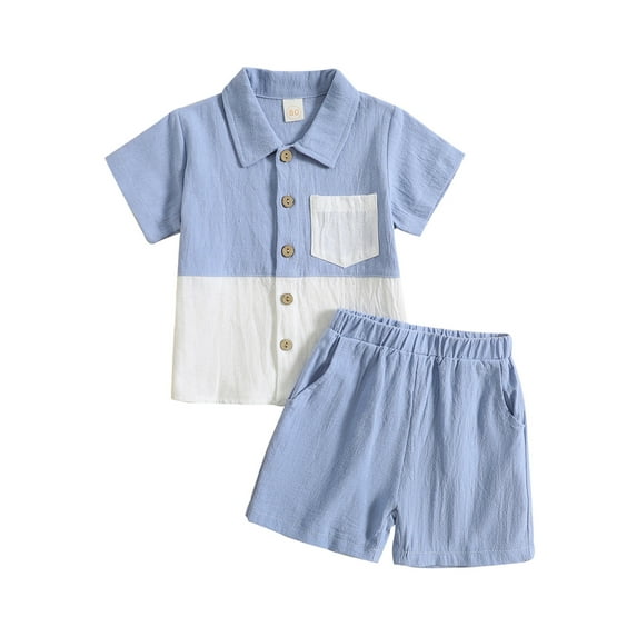 Toddler Boys Summer Beach Outfits Short Sleeve Contrast Color Button Shirt Shorts Set