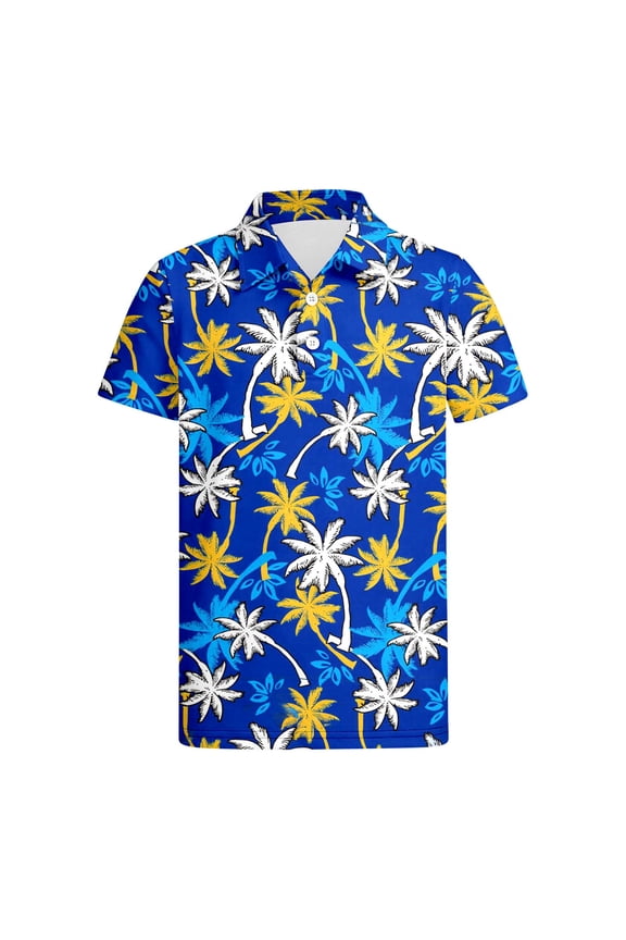 Toddler Boys Summer Casual Polo Shirt with Floral Print Classic Button Shirt for Kids Comfortable Breathable T Shirt