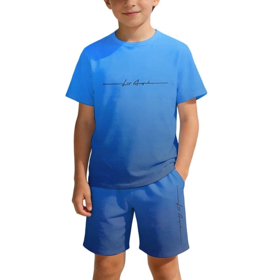 Toddler Boys Summer Clothes 2 Piece Outfits Gradient Letter Print Short Sleeve And Shorts Kids Loose Casual Sportswear Size 4-5T