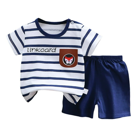 Toddler Boys Summer Clothes Set Short-Sleeved Shirt Shorts Set Beach Two-Piece Set 1t 2t 3t 4t 5t 6t Gibobby(12-18 Months,Dark Blue)