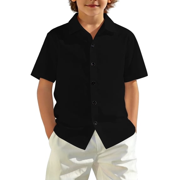 Toddler Boys Summer Clothes Short Sleeve Button Down Dress Shirts Kids Collar Plain School