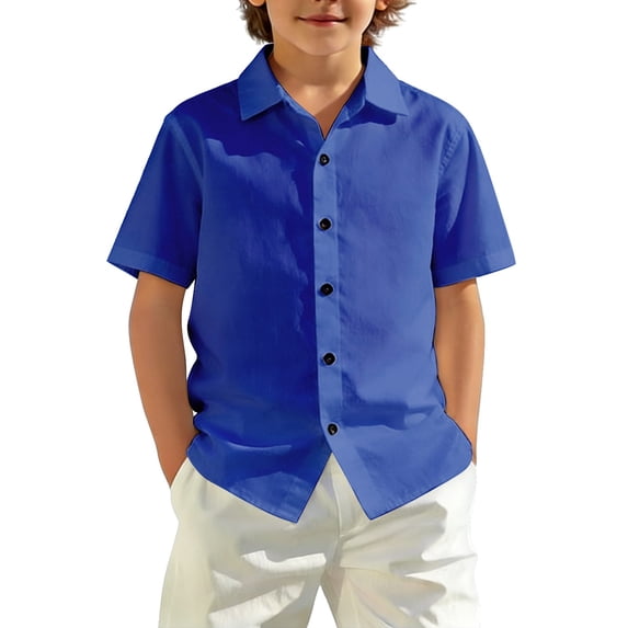 Toddler Boys Summer Clothes Short Sleeve Button Down Dress Shirts Kids Collar Plain School