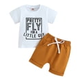 thumbnail image 1 of Toddler Boys Summer Outfit Sets Short Sleeve Letter Print T-shirt + Solid Color Drawstring Shorts, 1 of 10