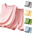 thumbnail image 1 of Toddler Boys Summer Outfits 2 Piece Children's Sleeveless Vest Tops and Shorts Set Home Wear Loose Casual Suit Set Size 3-4T ,Pink, 1 of 7