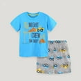 thumbnail image 1 of Toddler Boys Summer Outfits 2 Piece Short Sleeve Crew Neck Print T Shirt and Shorts Clothing Outfits Sets Size 2-3T ,Blue, 1 of 5