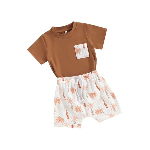 Toddler Boys Summer Outfits Animal Print Short Sleeve T-Shirt and Elastic Shorts Set