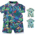 thumbnail image 1 of Toddler Boys Summer Outfits Beach Patterned Button Down Shirt and Shorts Outfit Sets Size 110/XL ,Green, 1 of 4