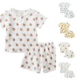 thumbnail image 1 of Toddler Boys Summer Outfits Cartoon Pattern Print Short Sleeve Tops and Shorts Clothes Outfits Set Size 3-4T ,Brown, 1 of 3