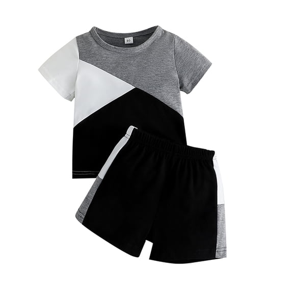 Toddler Boys Summer Outfits Contrast Color Short Sleeve T-shirt and Casual Elastic Shorts Set