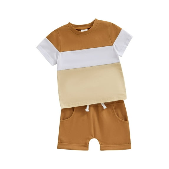 Toddler Boys Summer Outfits Contrast Colors Short Sleeve T-Shirt and Elastic Shorts Set
