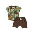 thumbnail image 1 of Toddler Boys Summer Outfits Dinosaur Print Pocket Round Neck Short Sleeve Tops and Elastic Waist Shorts 2Pcs Clothes Set, 1 of 9