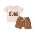 thumbnail image 1 of Toddler Boys Summer Outfits Fuzzy Letter Embroidered Short Sleeve T-Shirts Tops Elastic Waist Shorts 2Pcs Clothes Set, 1 of 10