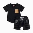 thumbnail image 1 of Toddler Boys Summer Outfits Set Short Sleeve Cotton Pocket Tops and Solid Color Drawstring Shorts Set 2 Piece, 1 of 6