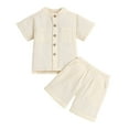 thumbnail image 1 of Toddler Boys Summer Outfits Solid Short Sleeve Shirt Shorts Set Kids 2Pc Clothes Sets, 1 of 5