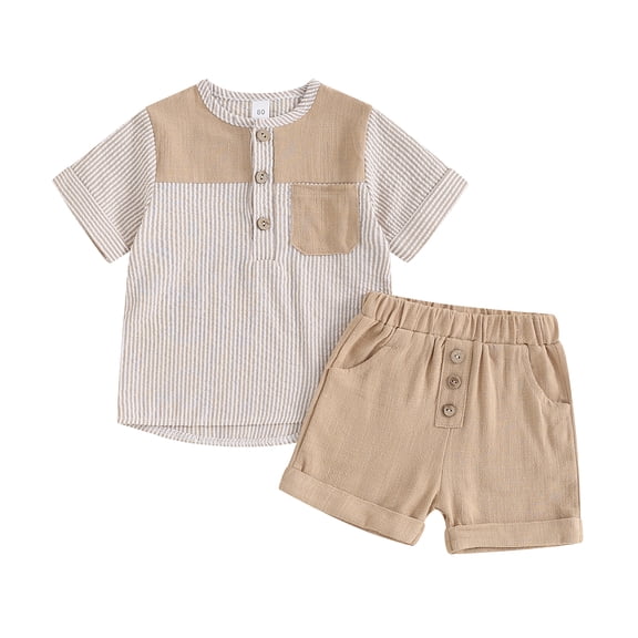 Toddler Boys Summer Outfits Striped Print Short Sleeve T-Shirt and Elastic Shorts for 2 Piece Vacation Clothes Set
