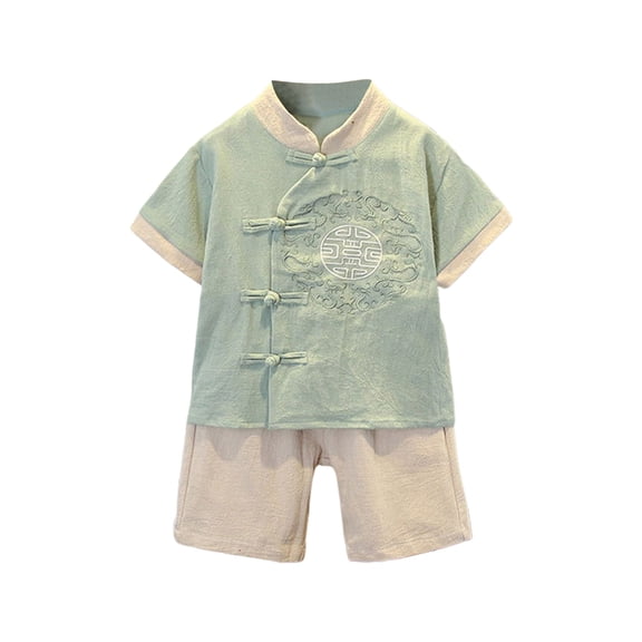 Toddler Boys Summer Outfits Traditional Dragon Short Sleeve Shirts Tops Shorts Sets Baby 5-6t