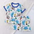 thumbnail image 1 of Toddler Boys Summer Short Outfits Clothes Set Loungewear Kids Print Short Sleeve Cotton T-Shirt Tops and Shorts 2 Piece Crewneck Clothing Set Blue A 5-6 Years, 1 of 5